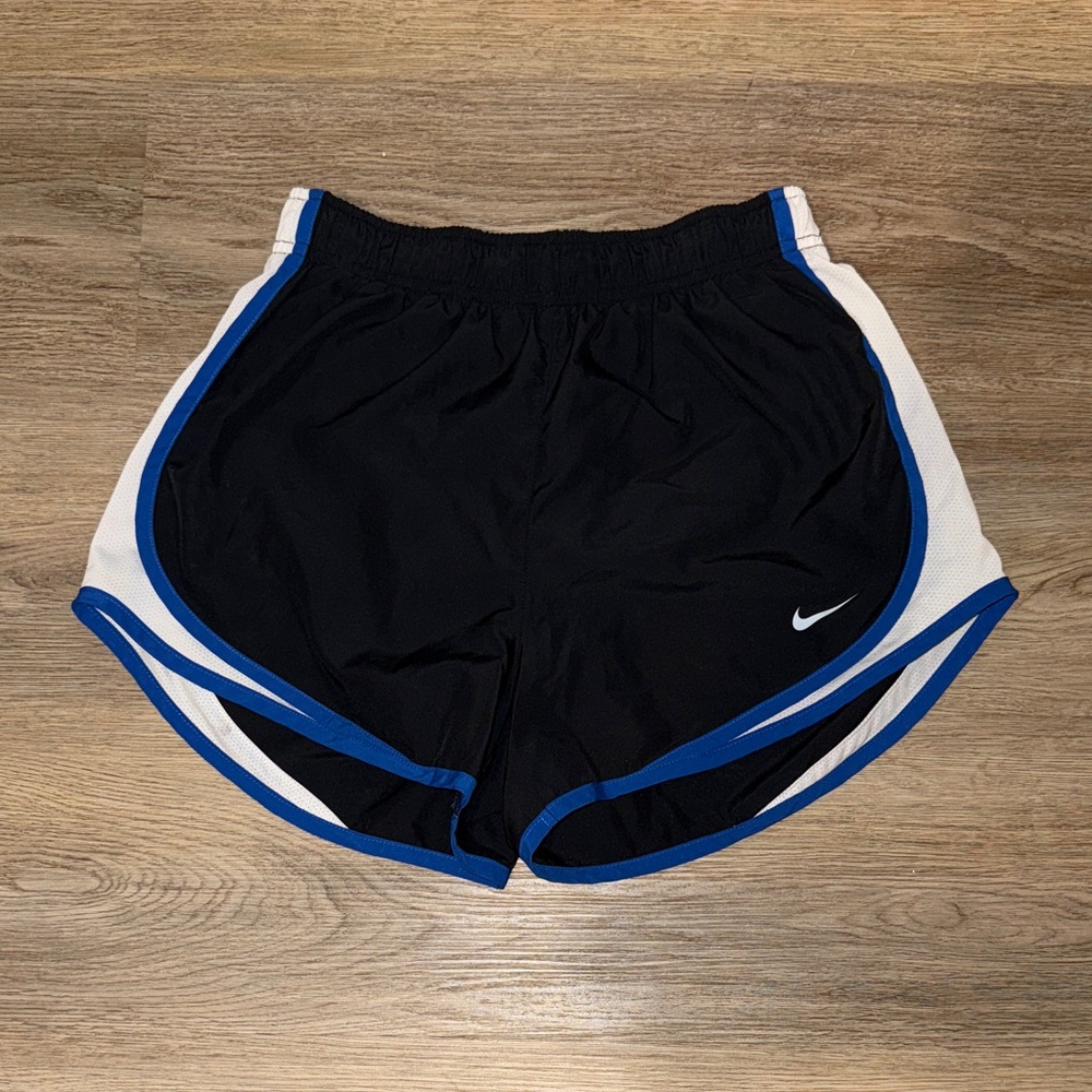 nike black DRI-FIT shorts with white and blue sides size small